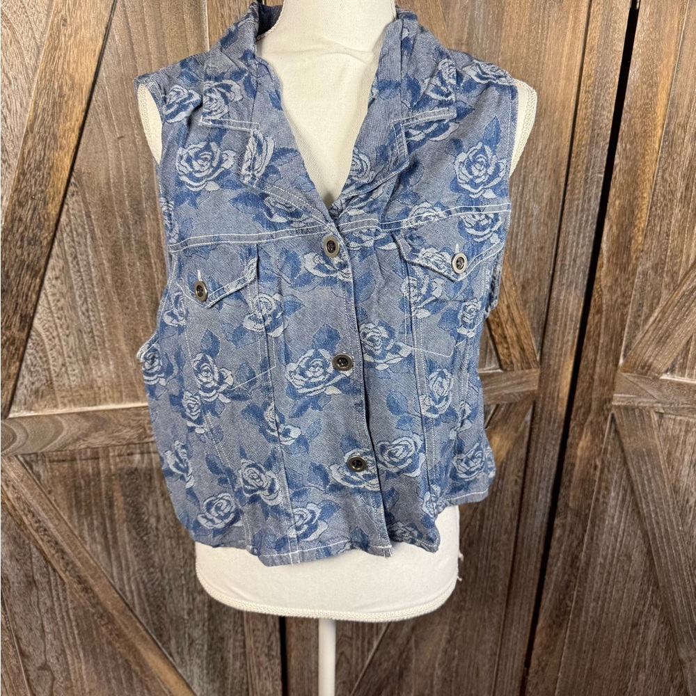 DPS New York Blue Floral Denim Vest